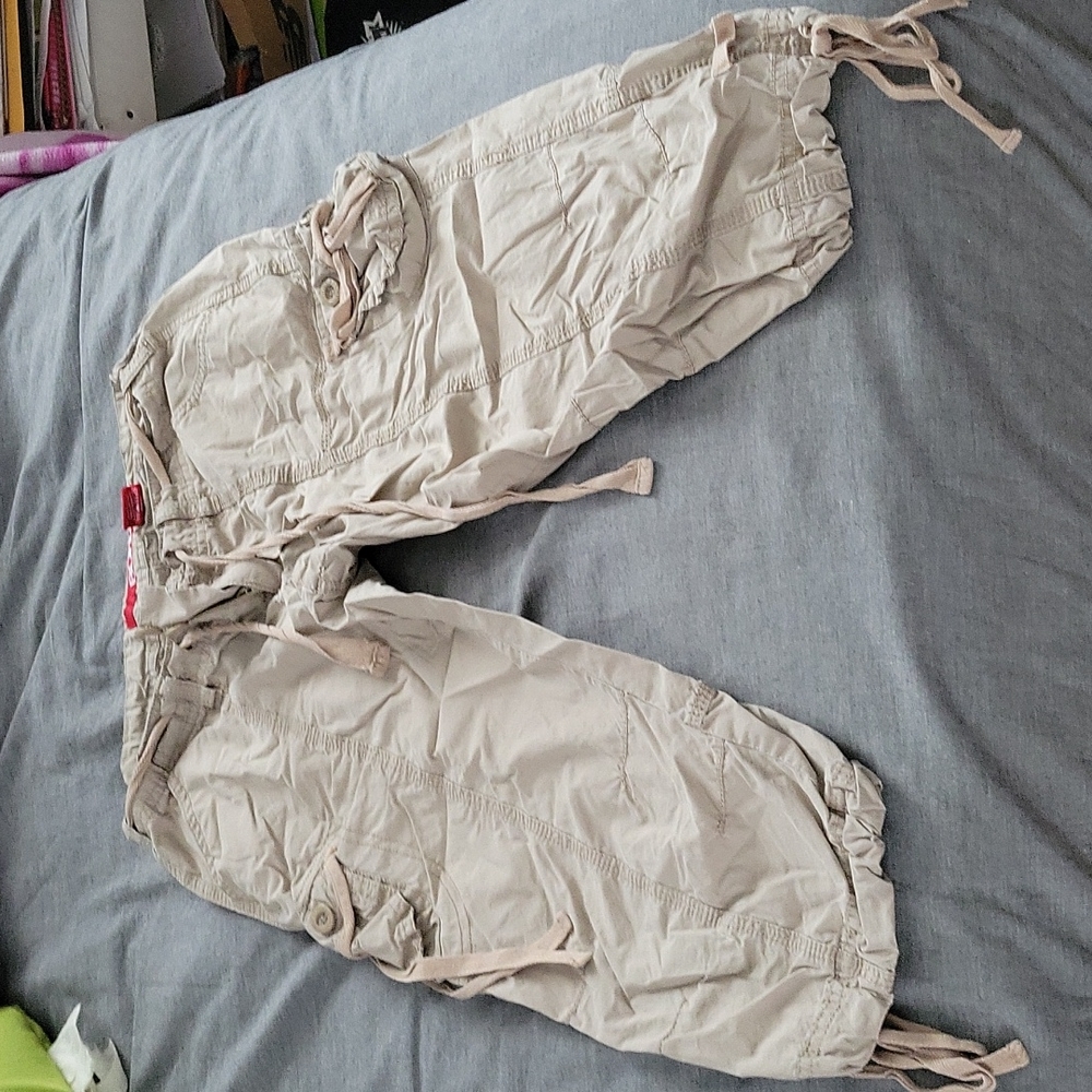 Distressed parachute capris